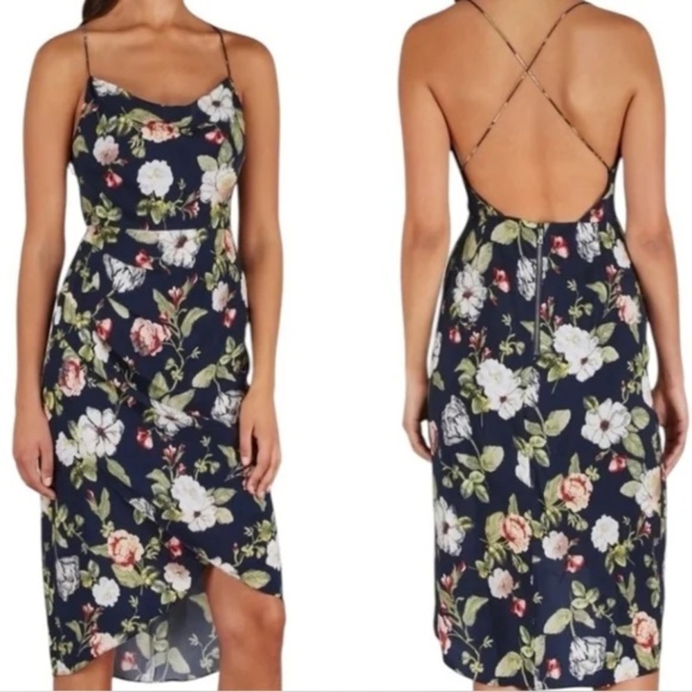 Alice & Olivia Reena Open‎ Back Midi Dress in Hazy Floral Sapphire Sz 6